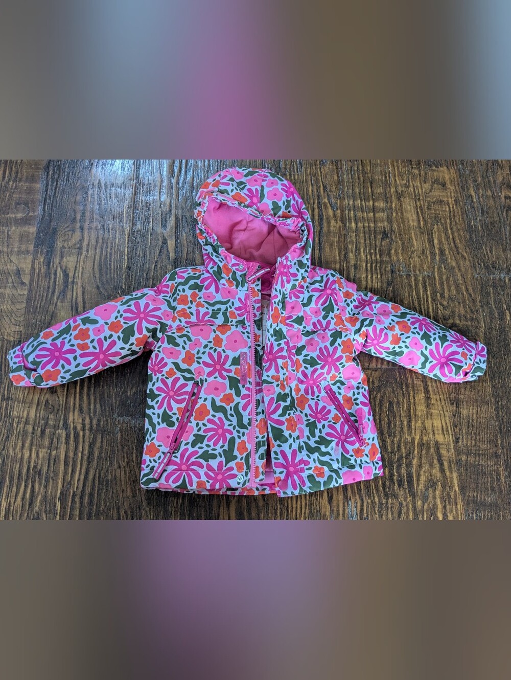 Cat & Jack Pink Multi Floral Hooded Puffer Jacket